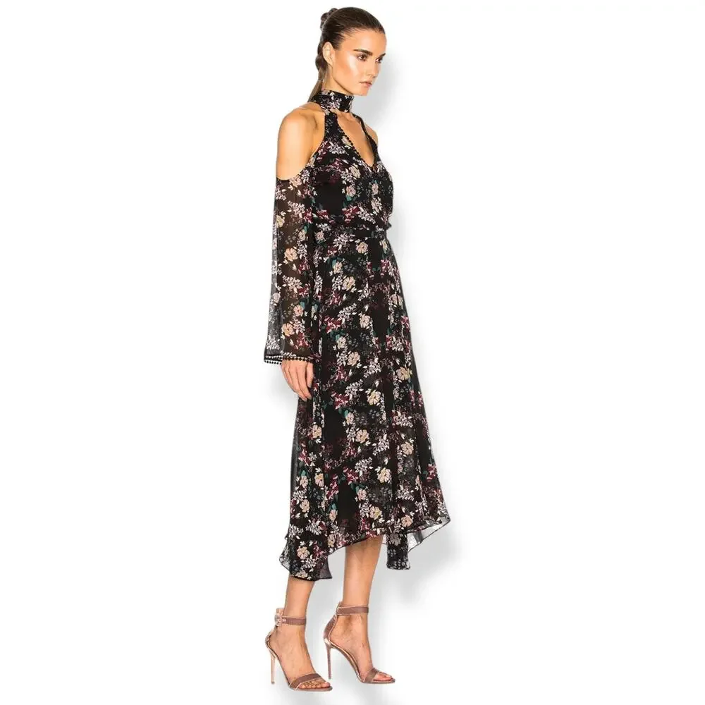 New w/Tags NICHOLAS pure silk floral flowing Goddess cold shoulder dress - Picture 7 of 16